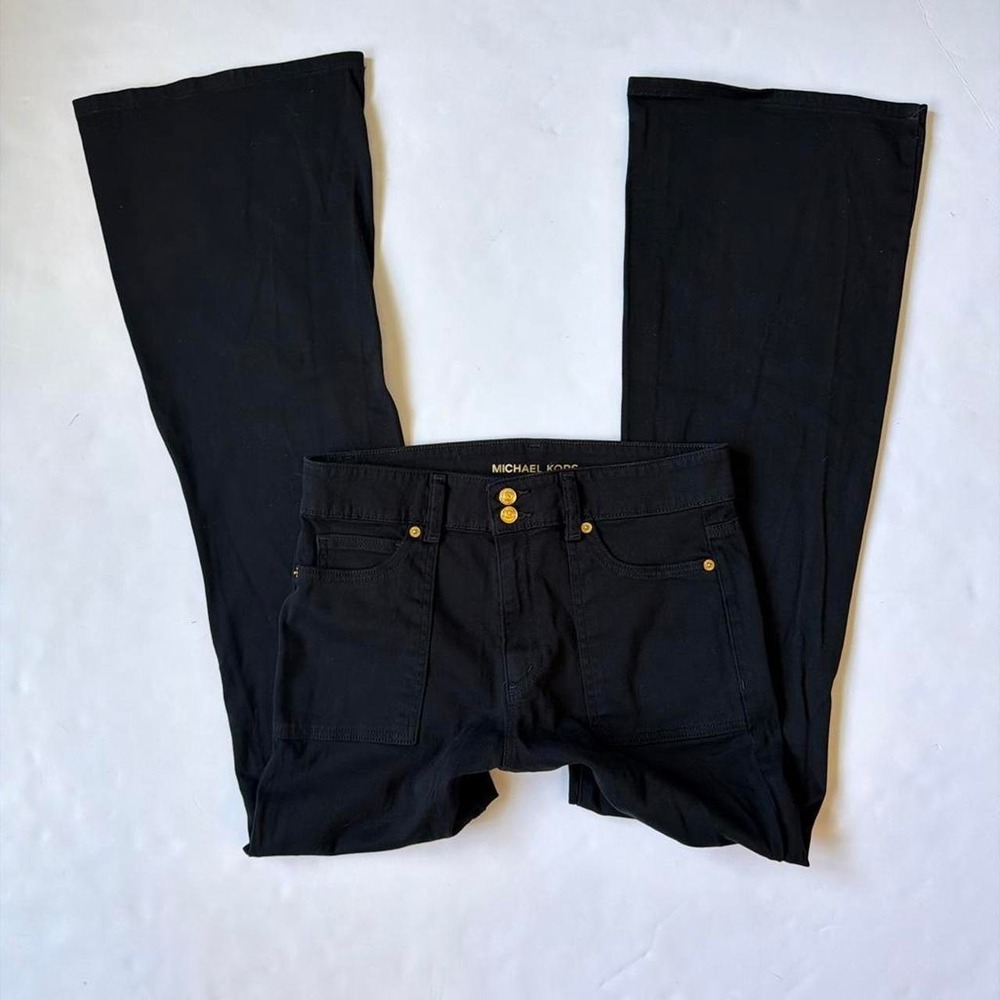 Michael Kors Black Flare Trouser Jeans Gold Double Button Y2K Mcbling Size 8